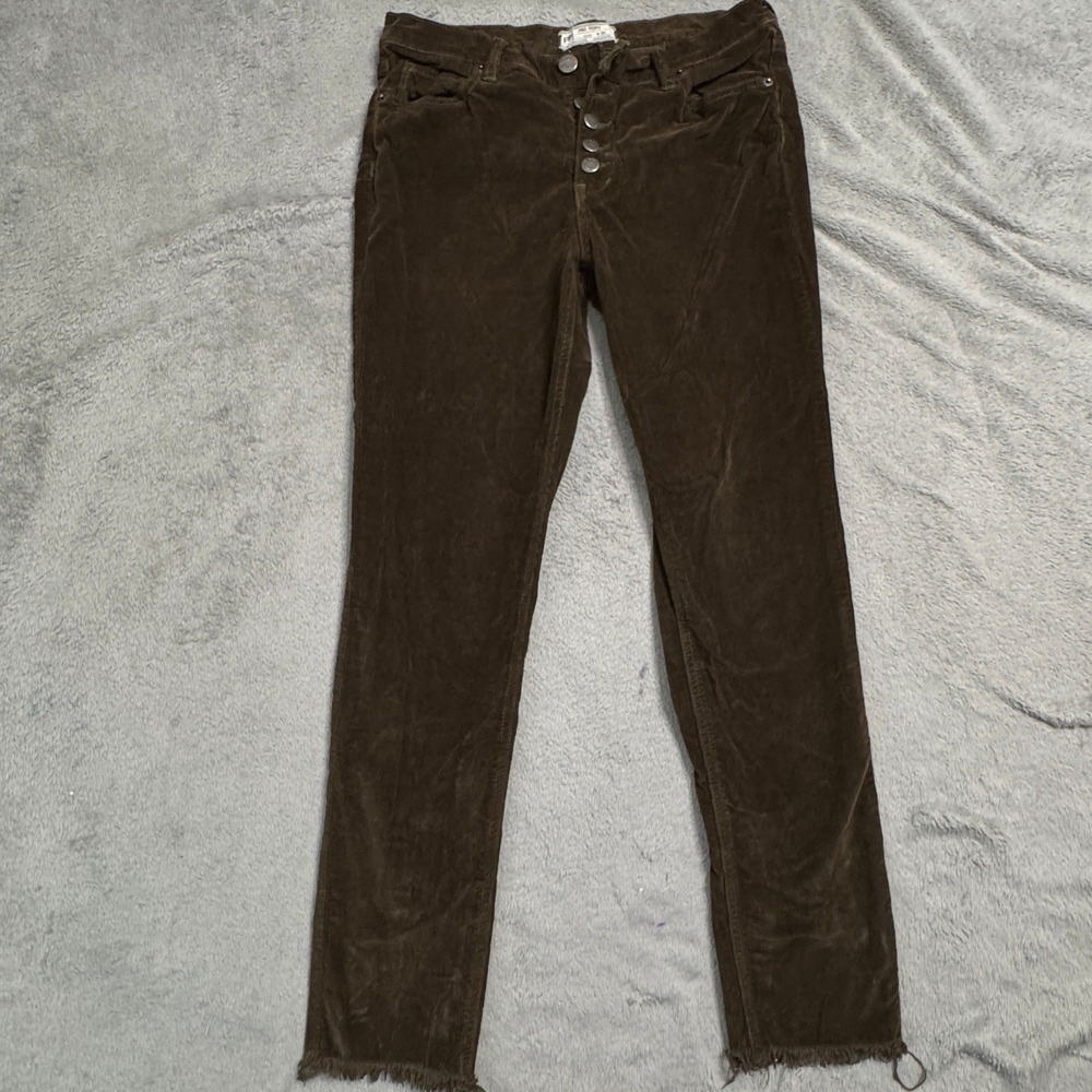 Free‎ People Brown Corduroy Button Fly Cropped Jeans Women's Tag Size 28